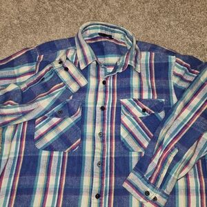 Mens VTG Dakota 100% Cotton Flannel Shirt Rainbiw Heavy Size Large